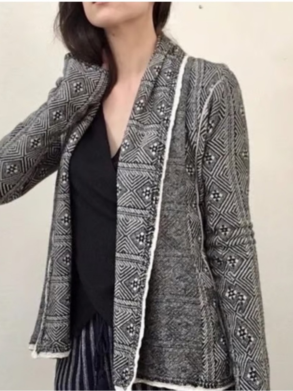 Anthropologie Sparrow Black And White Geometric Print Open Cardigan Size Medium